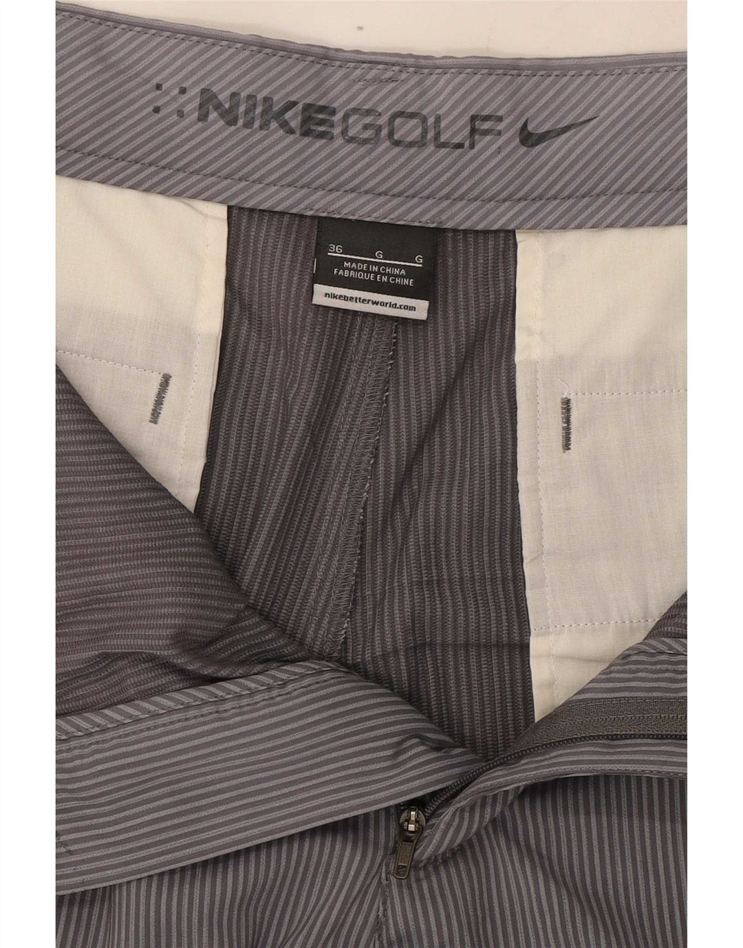 Nike Mens Golf Chino Shorts W36 Large Grey Pinstripe Polyester