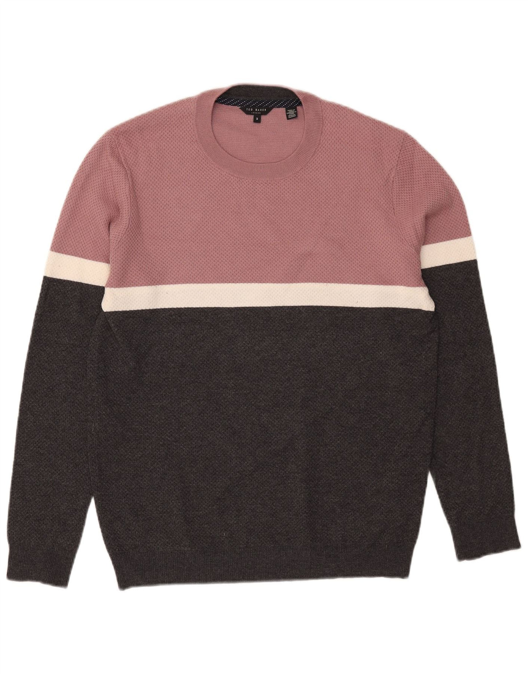 Ted Baker Mens Crew Neck Jumper Sweater Size 3 Medium Black Colourblock