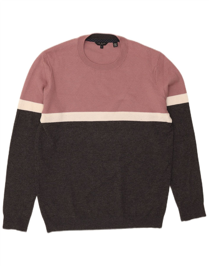 Ted Baker Mens Crew Neck Jumper Sweater Size 3 Medium Black Colourblock