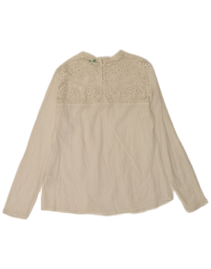 Benetton Womens Long Sleeve Oversized Blouse Top UK 10 Small White Cotton