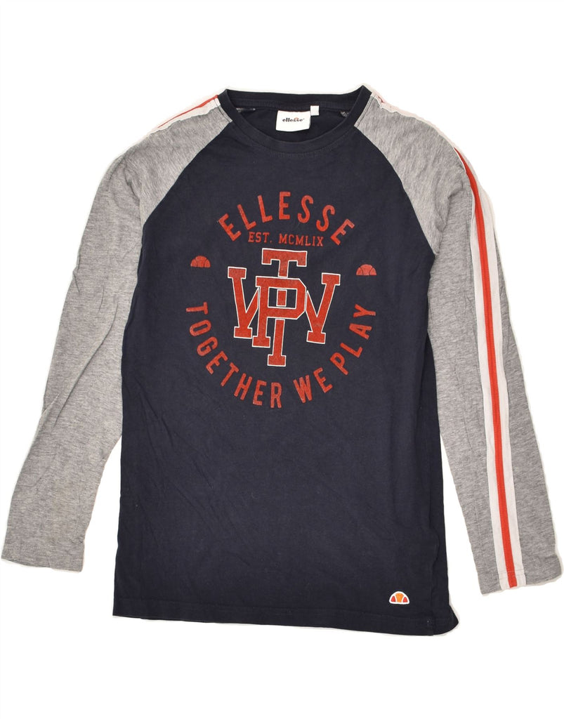 ELLESSE Boys Graphic Top Long Sleeve 11-12 Years Navy Blue Colourblock | Vintage Ellesse | Thrift | Second-Hand Ellesse | Used Clothing | Messina Hembry 