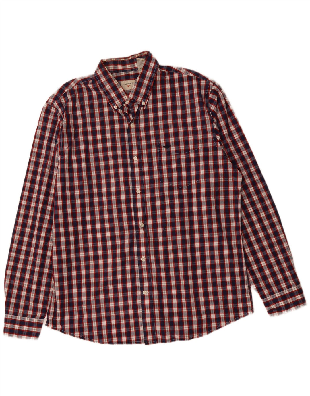 DOCKERS Mens Shirt Large Navy Blue Check Cotton