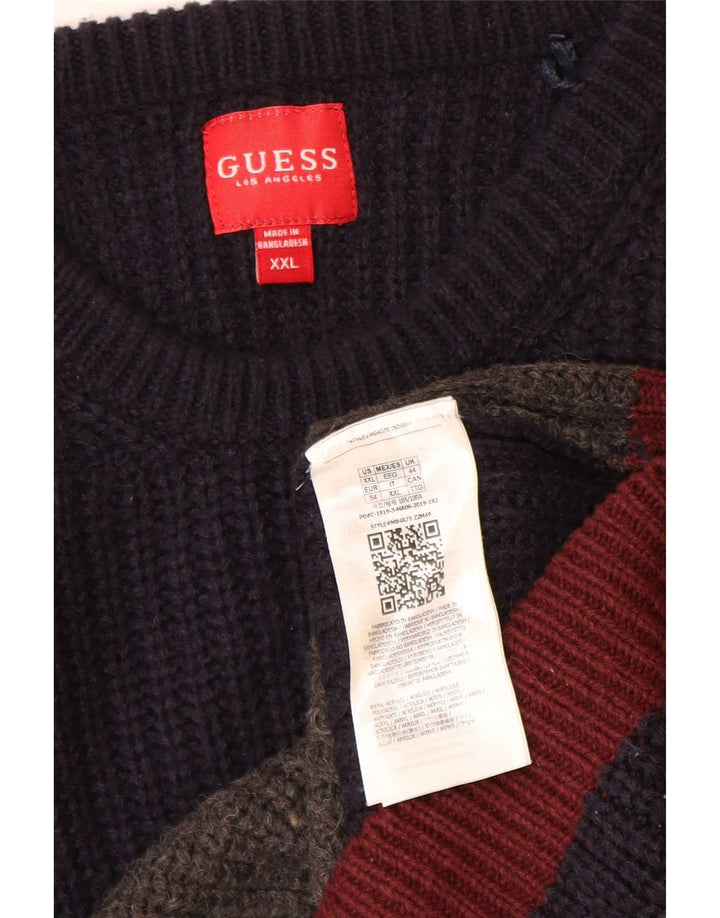 Guess Mens Crew Neck Jumper Sweater 2XL Multicoloured Colourblock Acrylic