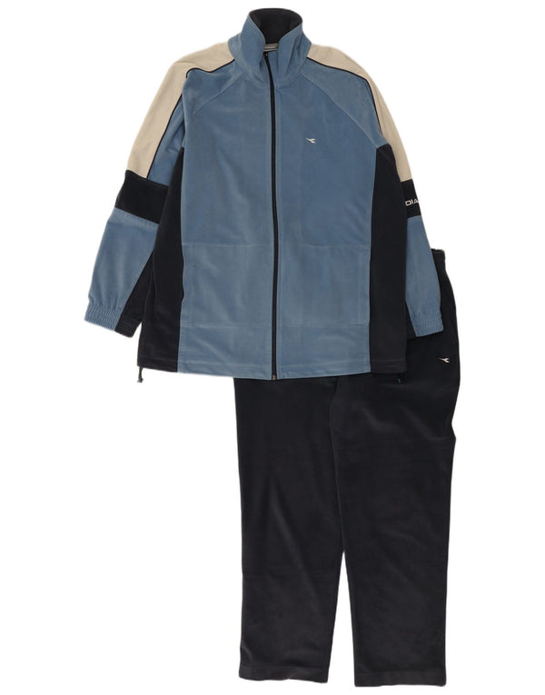 Diadora Mens Velour Full Tracksuit UK 44 XL Blue Colourblock Polyester