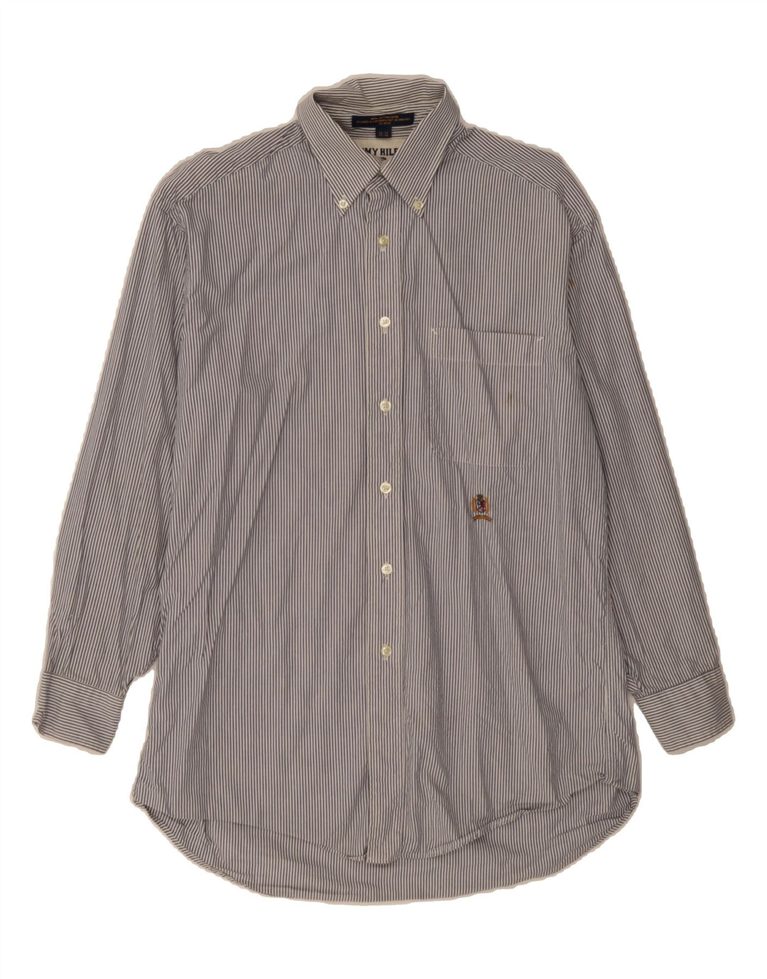 TOMMY HILFIGER Mens Shirt Size 15 Medium Navy Blue Striped Cotton Vintage Tommy Hilfiger and Second-Hand Tommy Hilfiger from Messina Hembry 