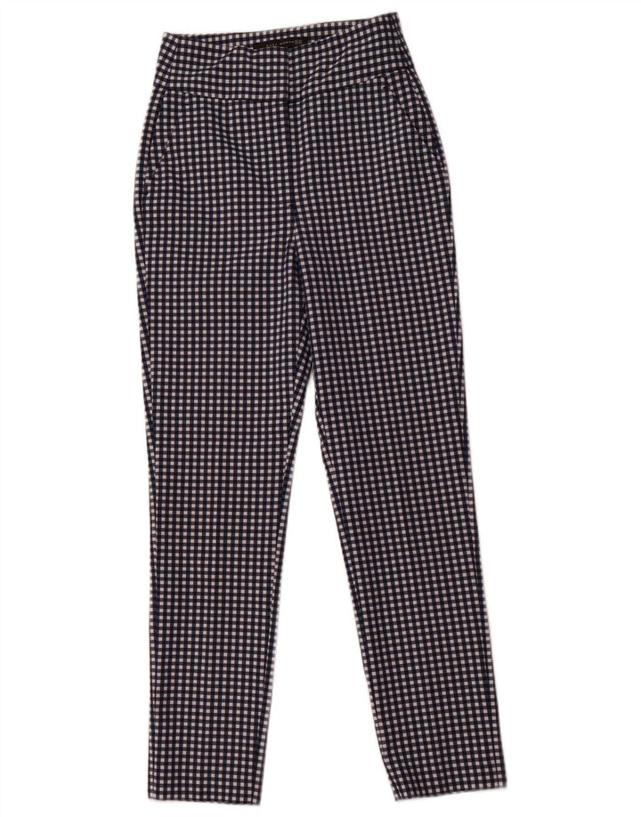 ZARA Womens Tapered Chino Trousers EU 34 2XS W24 L28 Navy Blue Gingham