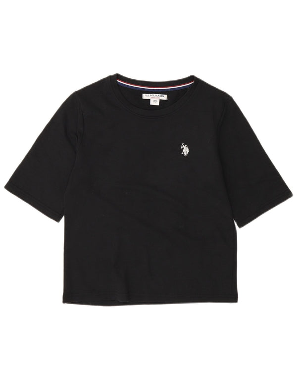 U.S. Polo Assn. Womens Crop T-Shirt Top UK 6 XS Black Cotton