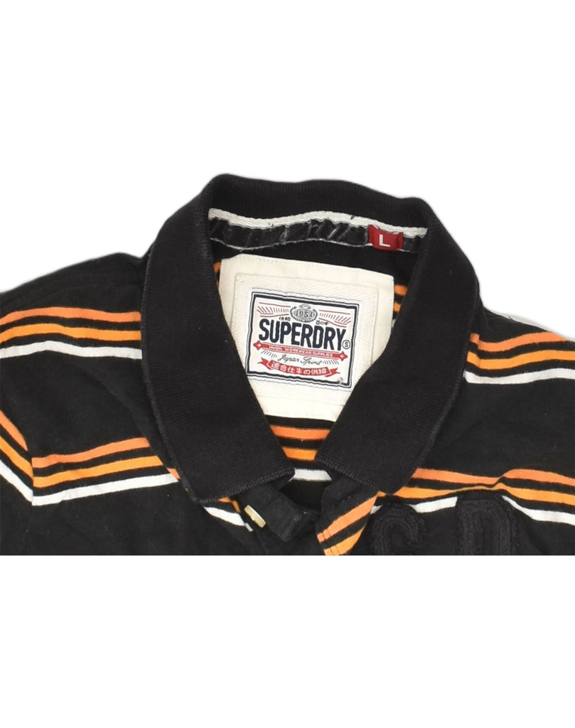 SUPERDRY Mens Polo Shirt Large Black Striped Cotton | Vintage Superdry | Thrift | Second-Hand Superdry | Used Clothing | Messina Hembry 