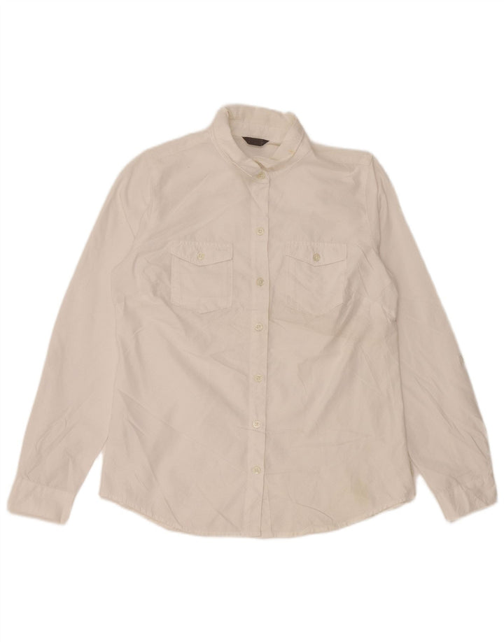 EDDIE BAUER Womens Shirt Blouse UK 10 Small White Spotted Nylon