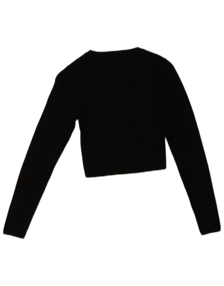 Zara Womens Crop Crew Neck Jumper Sweater UK10 Small Black Viscose