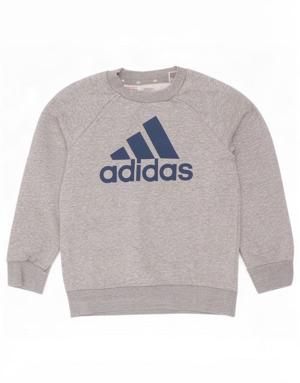 Adidas Boys Graphic Sweatshirt Jumper 4-5 Years Grey Flecked Cotton