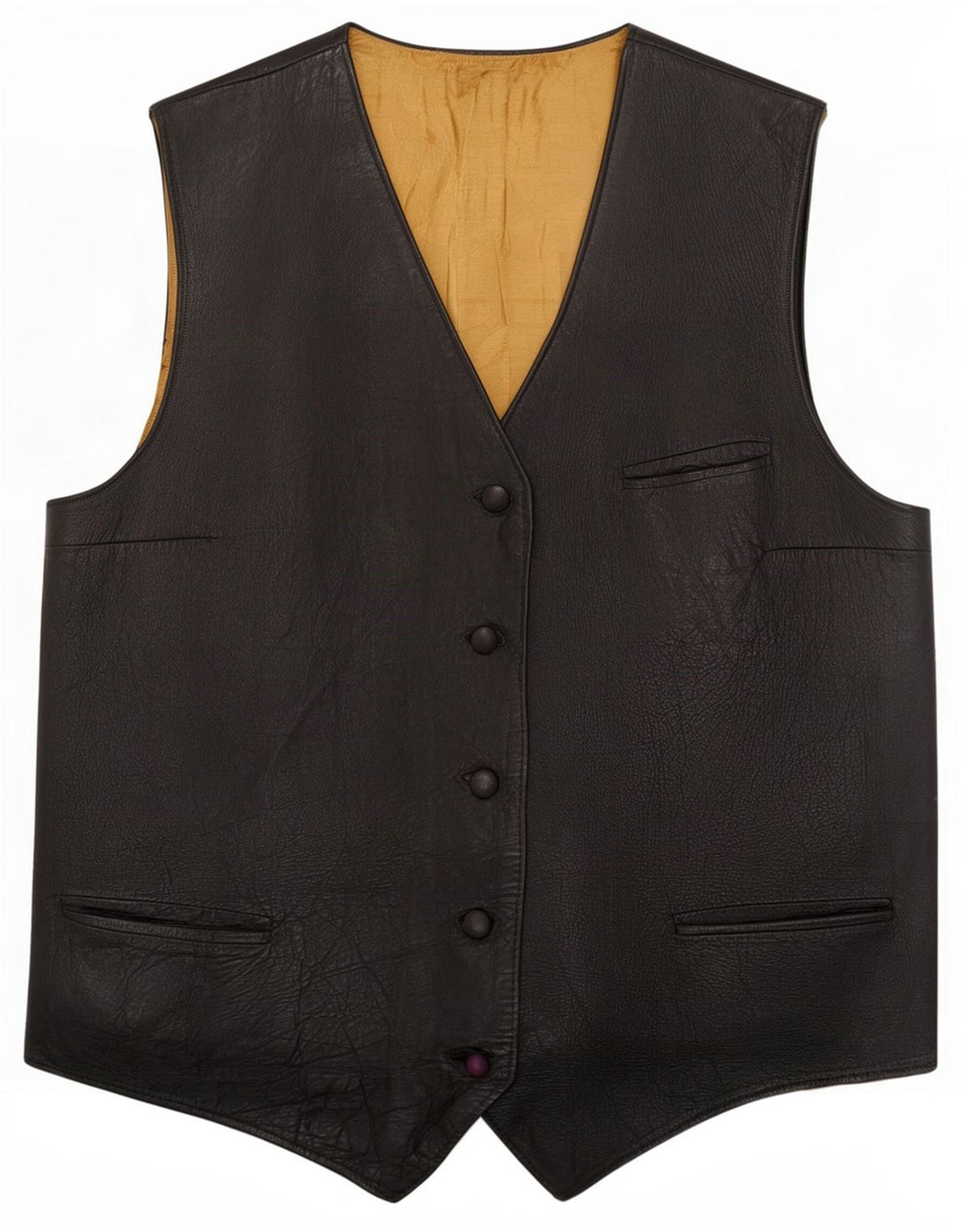Vintage Womens Leather Waistcoat UK 12 Medium Black