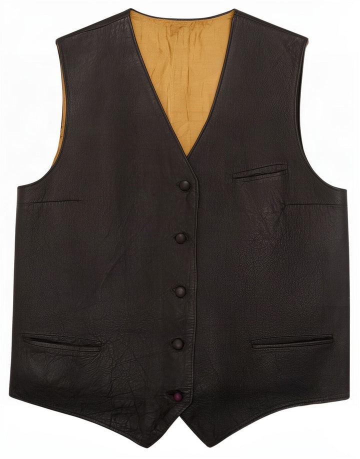 Vintage Womens Leather Waistcoat UK 12 Medium Black