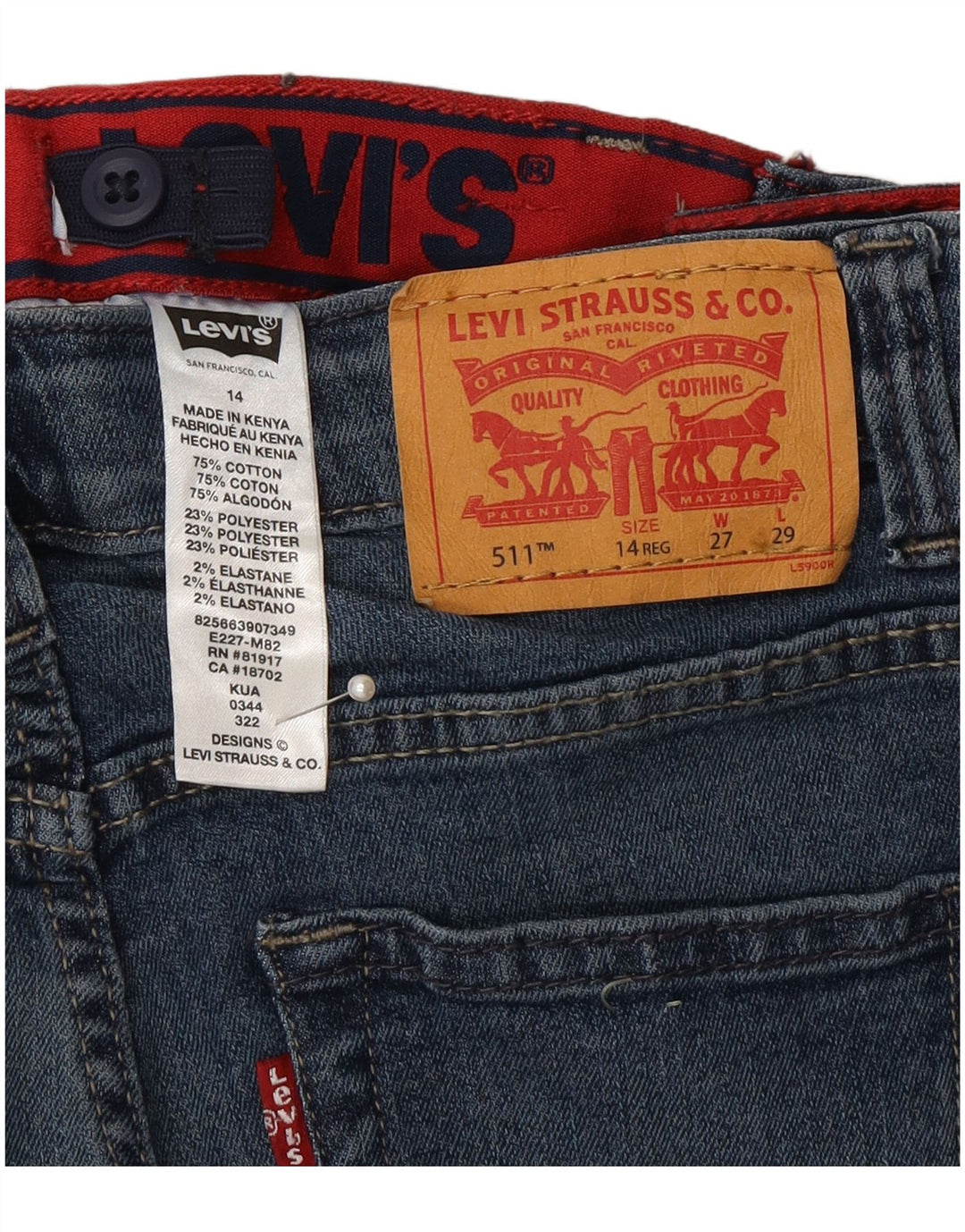 Levi's Boys 511 Slim Jeans 13-14 Years W27 L29 Blue Cotton