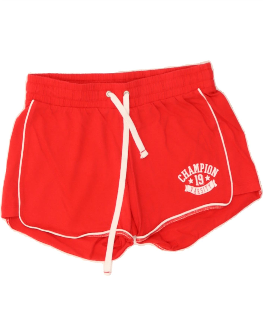 CHAMPION Womens Graphic Sport Shorts UK 14 Medium Red Vintage Champion and Second-Hand Champion from Messina Hembry 