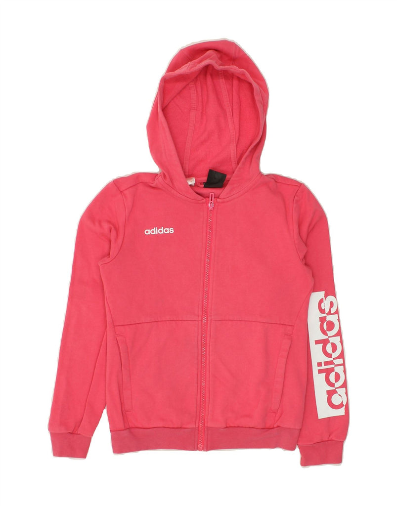 ADIDAS Girls Graphic Zip Hoodie Sweater 11-12 Years Pink Cotton | Vintage Adidas | Thrift | Second-Hand Adidas | Used Clothing | Messina Hembry 