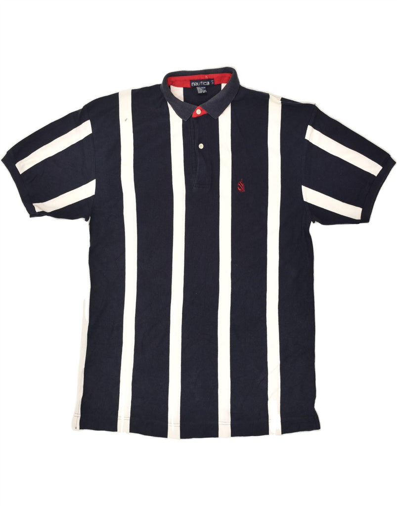 NAUTICA Mens Polo Shirt Large Navy Blue Striped Cotton | Vintage Nautica | Thrift | Second-Hand Nautica | Used Clothing | Messina Hembry 