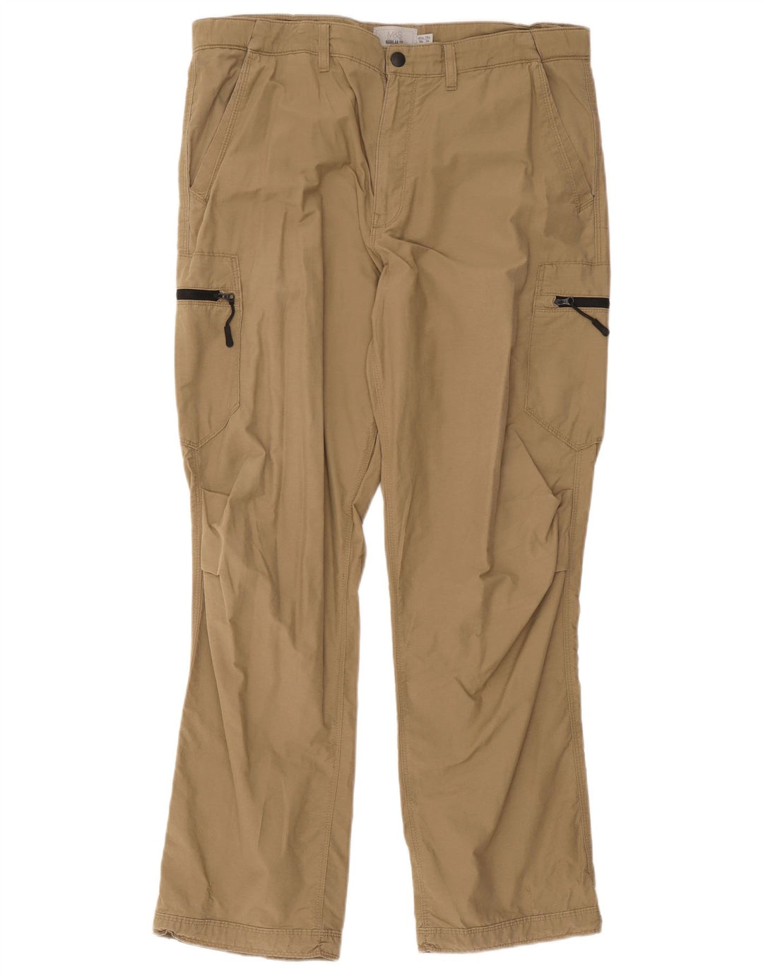 Marks & Spencer Mens Regular Fit Cargo Trousers W36 L31 Beige Cotton