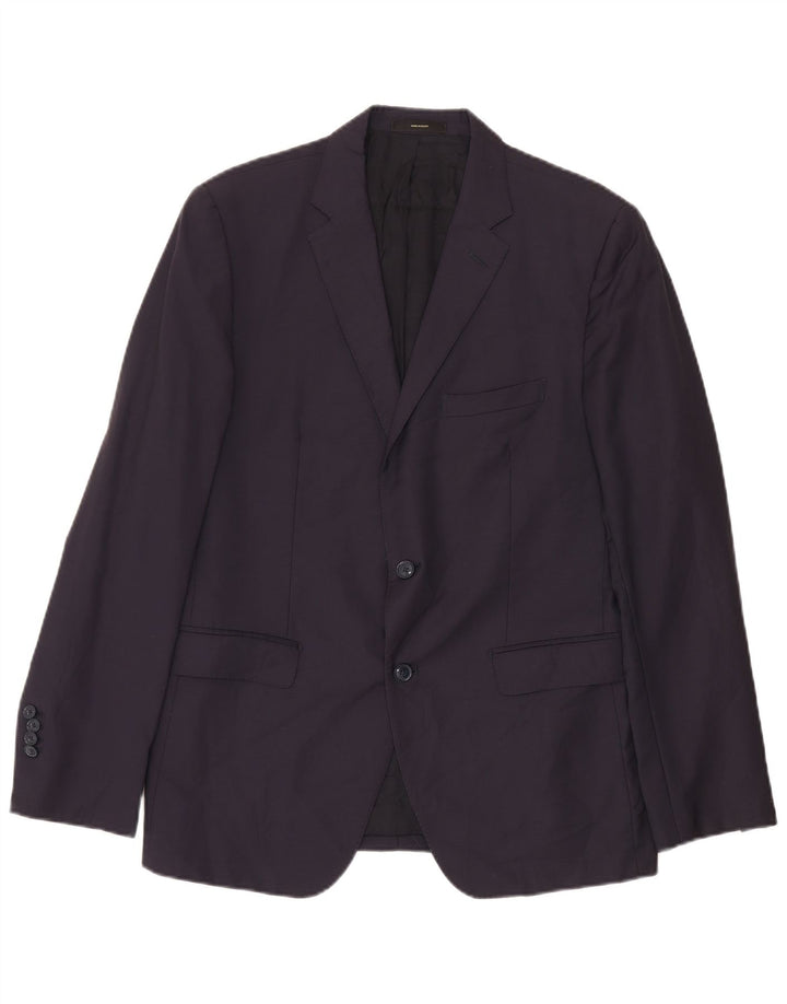 Massimo Dutti Mens 2 Button Blazer Jacket EU 52 Large Navy Blue Wool