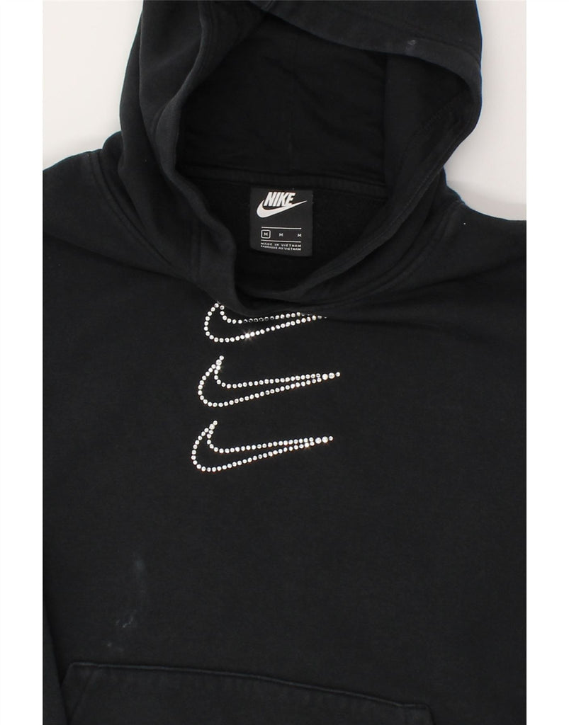 NIKE Womens Graphic Hoodie Jumper UK 14 Medium Black Cotton | Vintage Nike | Thrift | Second-Hand Nike | Used Clothing | Messina Hembry 