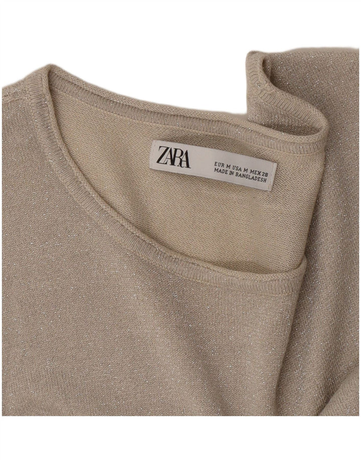 Zara Womens Short Sleeve Boat Neck Jumper Sweater UK 12 Medium Grey