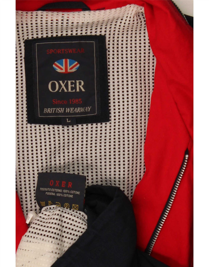 OXER Mens Hooded Utility Jacket UK 40 Large Navy Blue Cotton