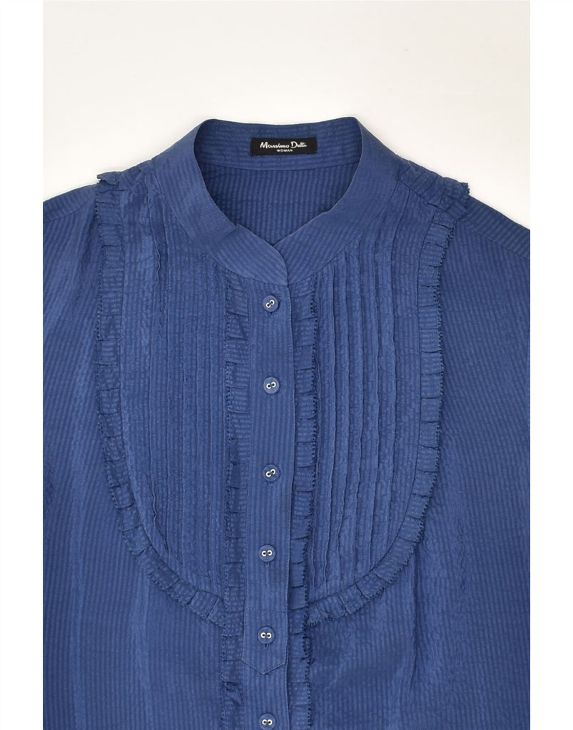MASSIMO DUTTI Womens Ruffle Front Shirt EU 40 Medium Navy Blue Silk | Vintage Massimo Dutti | Thrift | Second-Hand Massimo Dutti | Used Clothing | Messina Hembry 