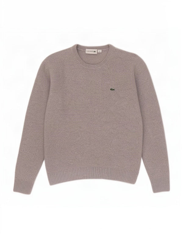 Lacoste Womens Crew Neck Jumper Sweater UK 10 Small Grey Wool