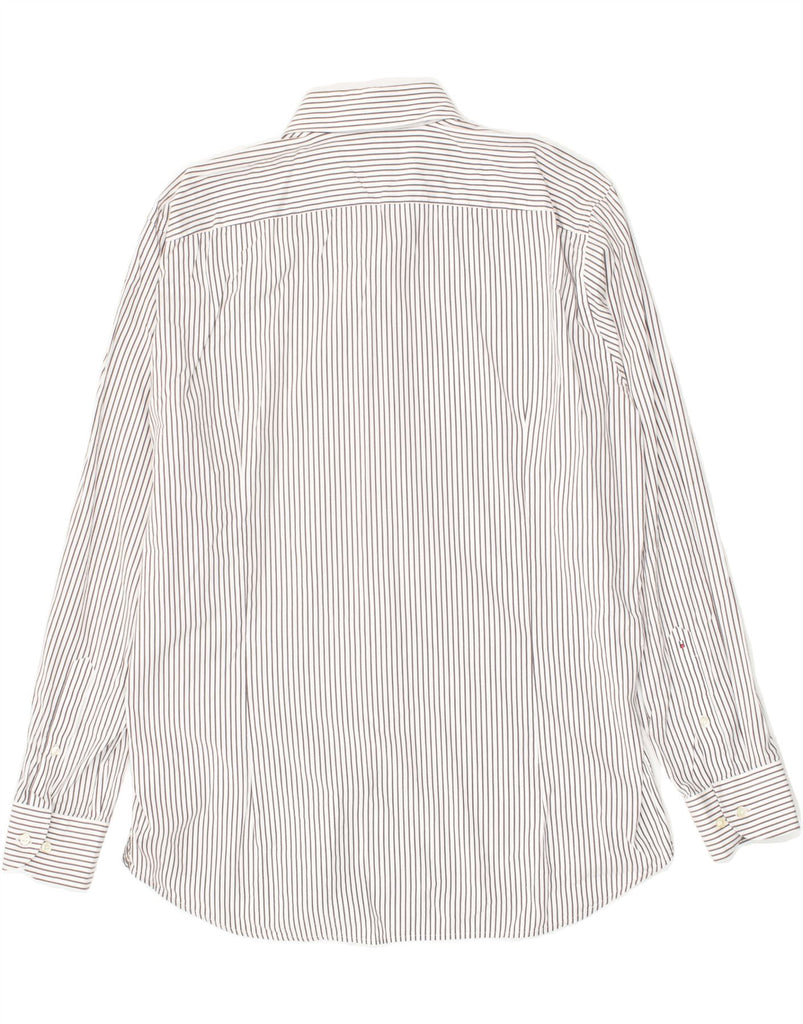 TOMMY HILFIGER Mens Fitted Shirt Size 17 1/2 44 XL White Pinstripe Cotton | Vintage Tommy Hilfiger | Thrift | Second-Hand Tommy Hilfiger | Used Clothing | Messina Hembry 