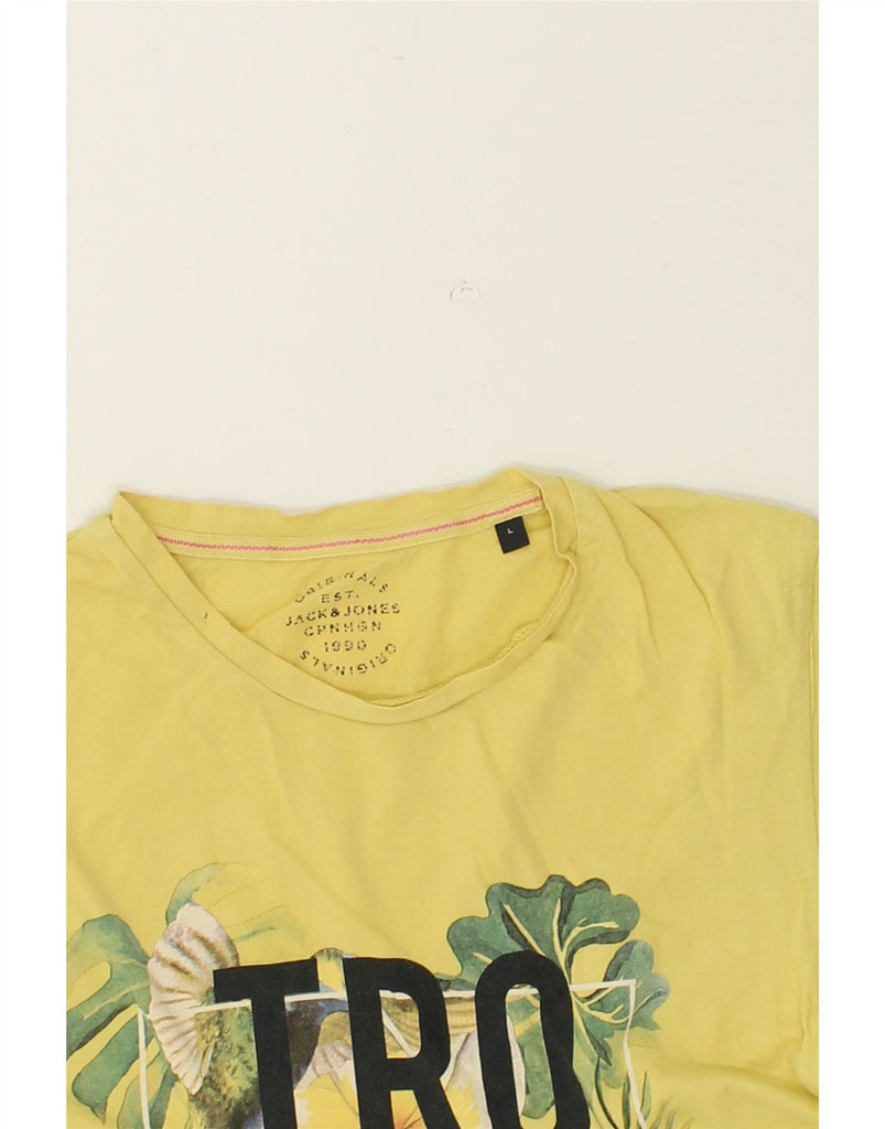 JACK & JONES Mens Graphic T-Shirt Top Large Yellow Cotton | Vintage Jack & Jones | Thrift | Second-Hand Jack & Jones | Used Clothing | Messina Hembry 