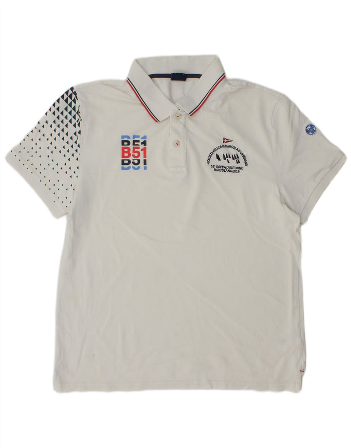 North Sails Mens Graphic Regular Fit Polo Shirt Large White Spotted Cotton