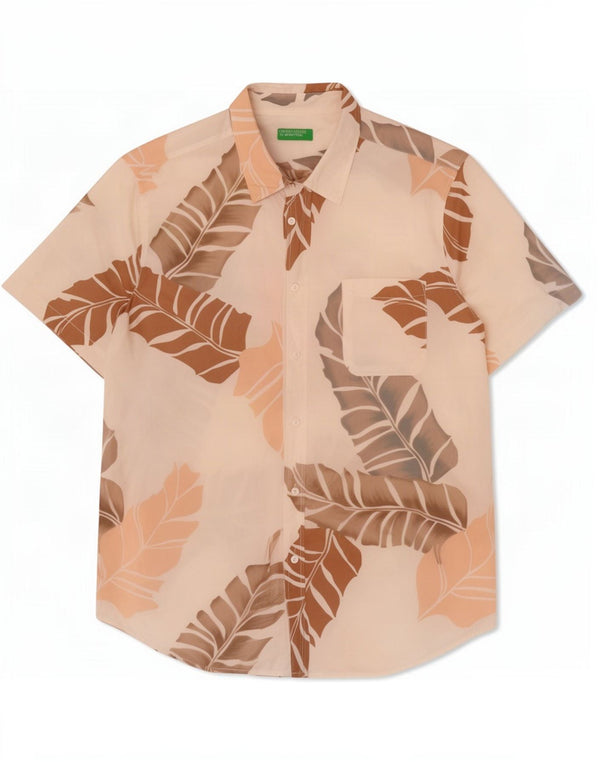 Benetton Mens Hawaiian Short Sleeve Shirt 3XL Off White Floral Cotton