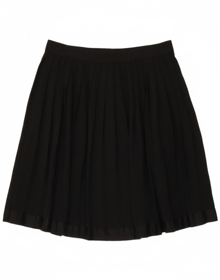 VINTAGE Womens Pleated Skirt IT 44 Medium W28 Black Acetate