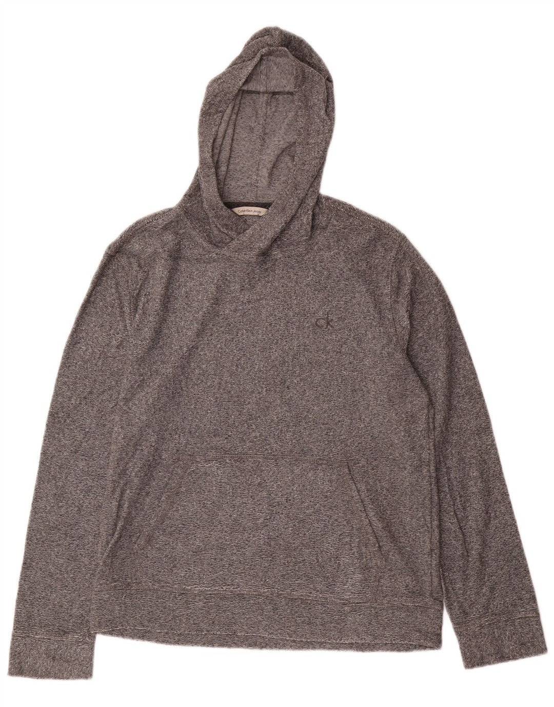 CALVIN KLEIN JEANS Womens Hoodie Jumper UK 14 Medium Grey Flecked Cotton