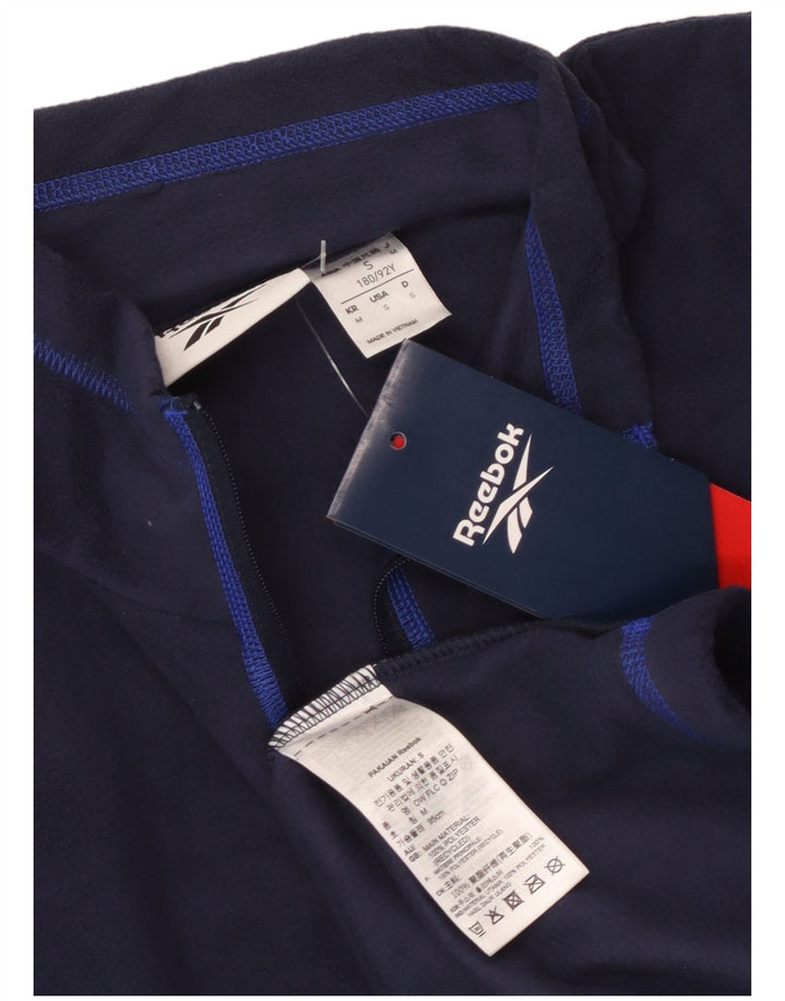 Reebok Mens Zip Neck Fleece Jumper Medium Navy Blue Polyester Sports