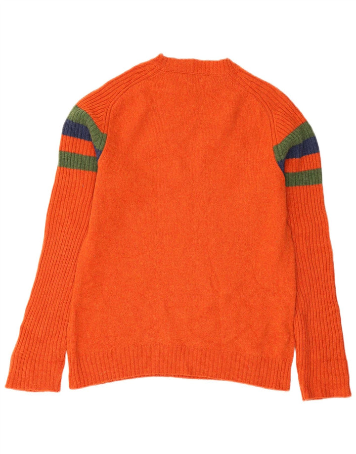 Benetton Womens Crew Neck Jumper Sweater UK 12 Medium Orange Striped