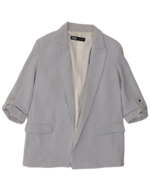 Zara Womens 3/4 Sleeve Open Blazer Jacket UK 16 Large Blue