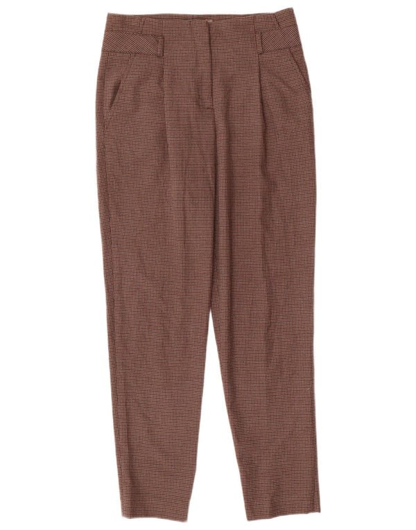 Zara Womens Tapered Chino Trousers XS W24 L28 Brown Houndstooth Polyester
