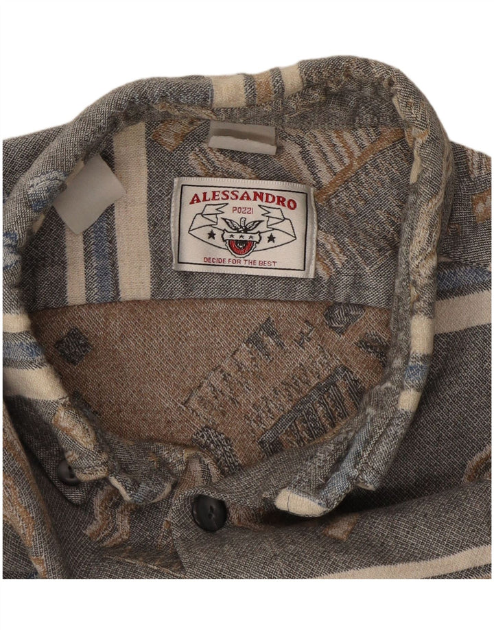 Vintage Mens Flannel Shirt Large Grey Striped