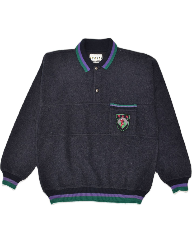 MALAGRIDA Mens Polo Neck Jumper Sweater Large Navy Blue | Vintage Malagrida | Thrift | Second-Hand Malagrida | Used Clothing | Messina Hembry 