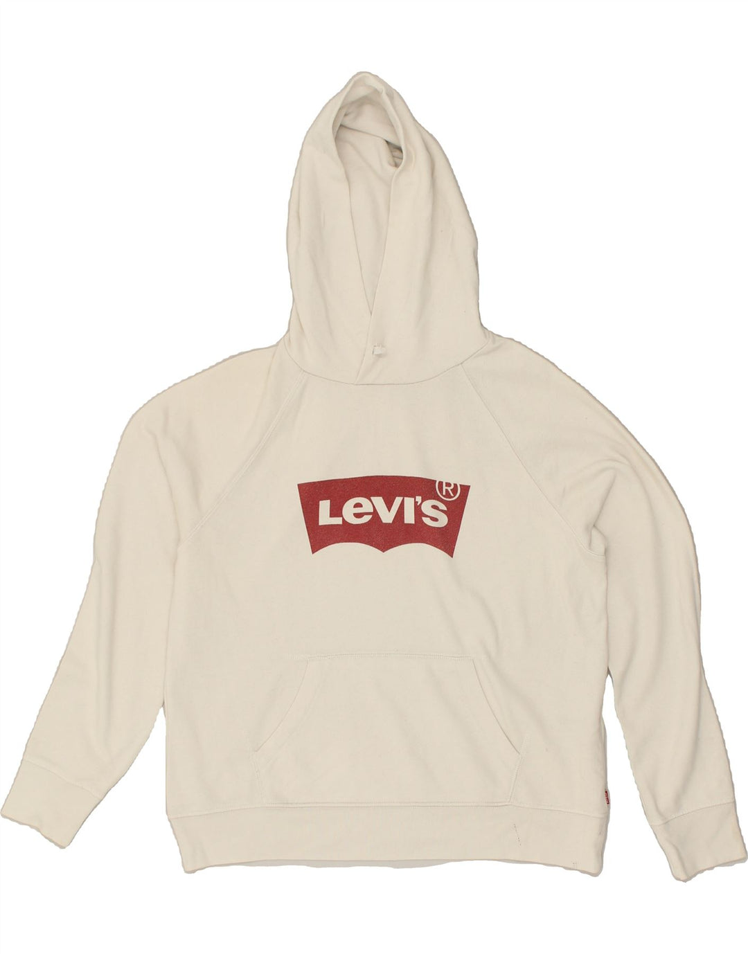LEVI'S Womens Graphic Hoodie Jumper UK 14 Medium Off White Cotton | Vintage Levi's | Thrift | Second-Hand Levi's | Used Clothing | Messina Hembry 