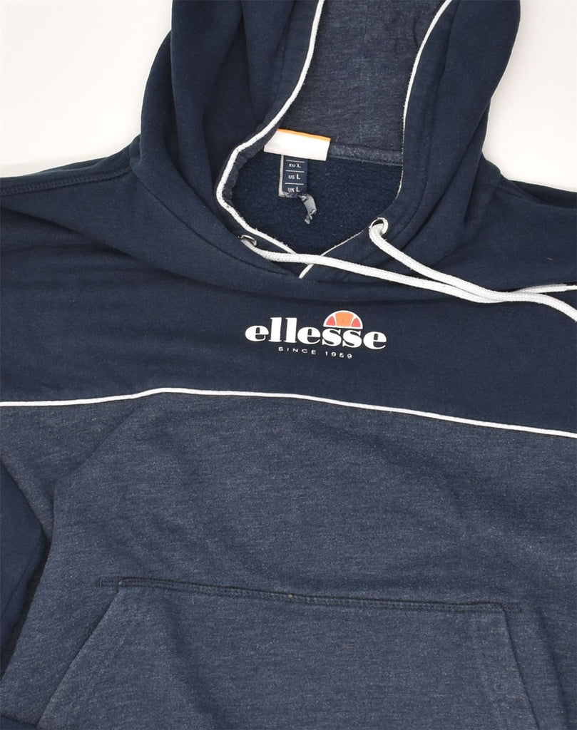 ELLESSE Womens Hoodie Jumper UK 14 Large Navy Blue Cotton | Vintage Ellesse | Thrift | Second-Hand Ellesse | Used Clothing | Messina Hembry 