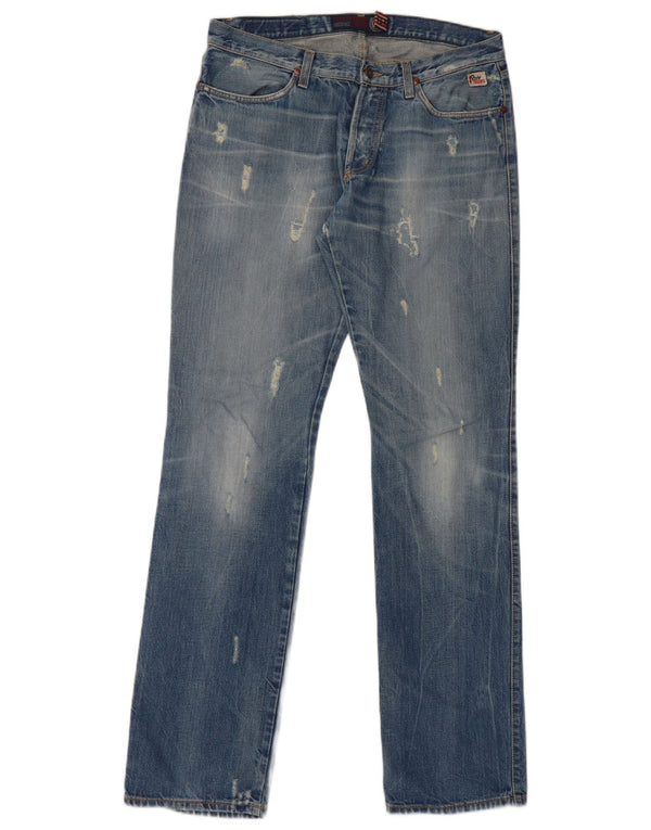 Roy Rogers Mens Distressed Straight Jeans W34 L36 Blue Cotton