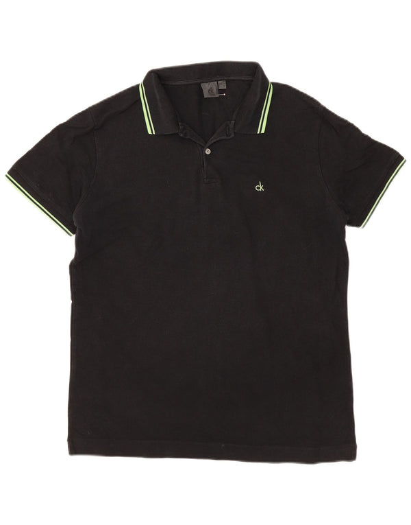 Calvin Klein Mens Polo Shirt IT 52 Large Black Striped Cotton