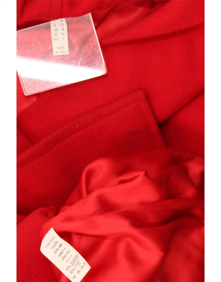 Vintage Womens Hooded Oversized Double Breasted Coat US 8 Medium Red Wool