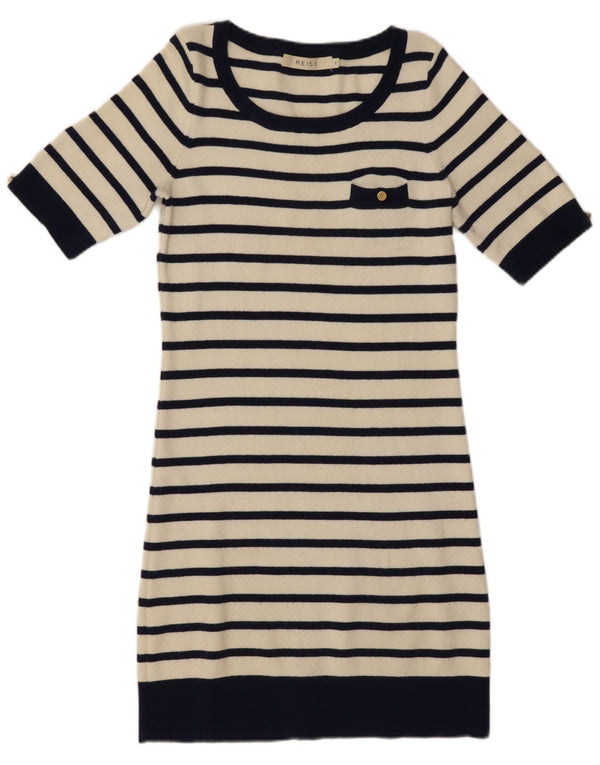 Reiss Womens Short Sleeves Jumper Dress UK 10 Small Navy Blue Striped