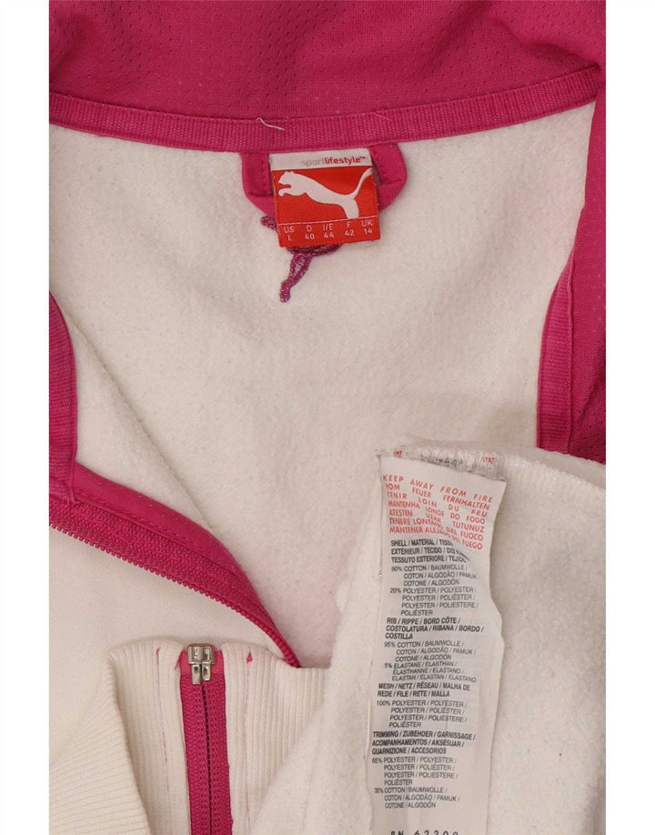 Puma Womens Graphic Tracksuit Top Jacket UK 14 Large White Colourblock