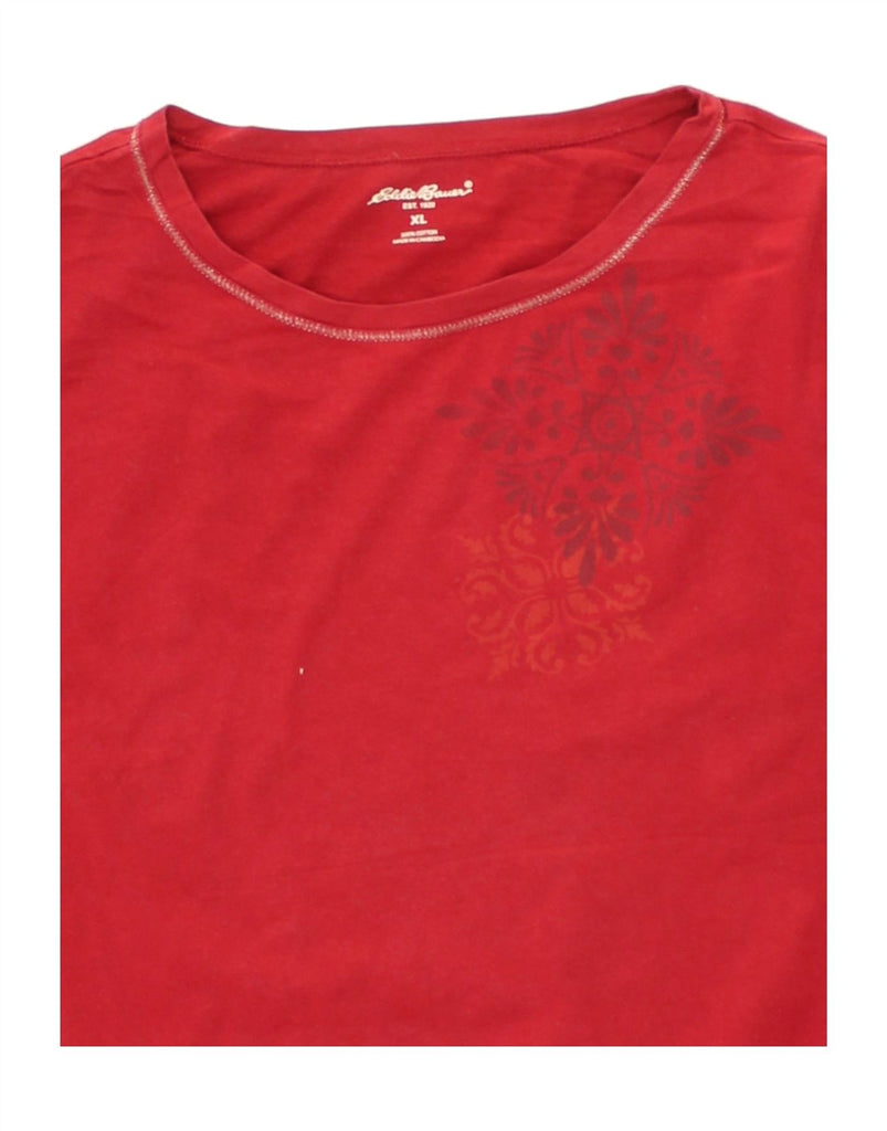 EDDIE BAUER Womens Graphic T-Shirt Top UK 18 XL Red Floral Cotton | Vintage Eddie Bauer | Thrift | Second-Hand Eddie Bauer | Used Clothing | Messina Hembry 