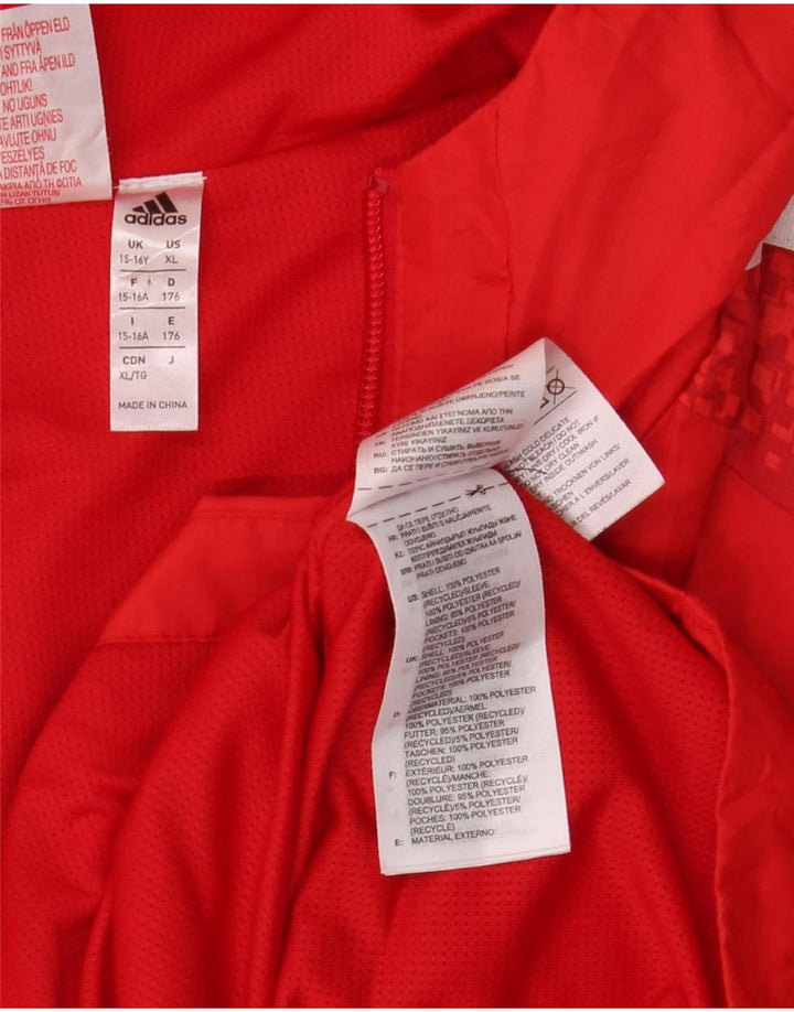 Adidas Boys Hooded Tracksuit Top Jacket 15-16 Years Red Spotted Polyester