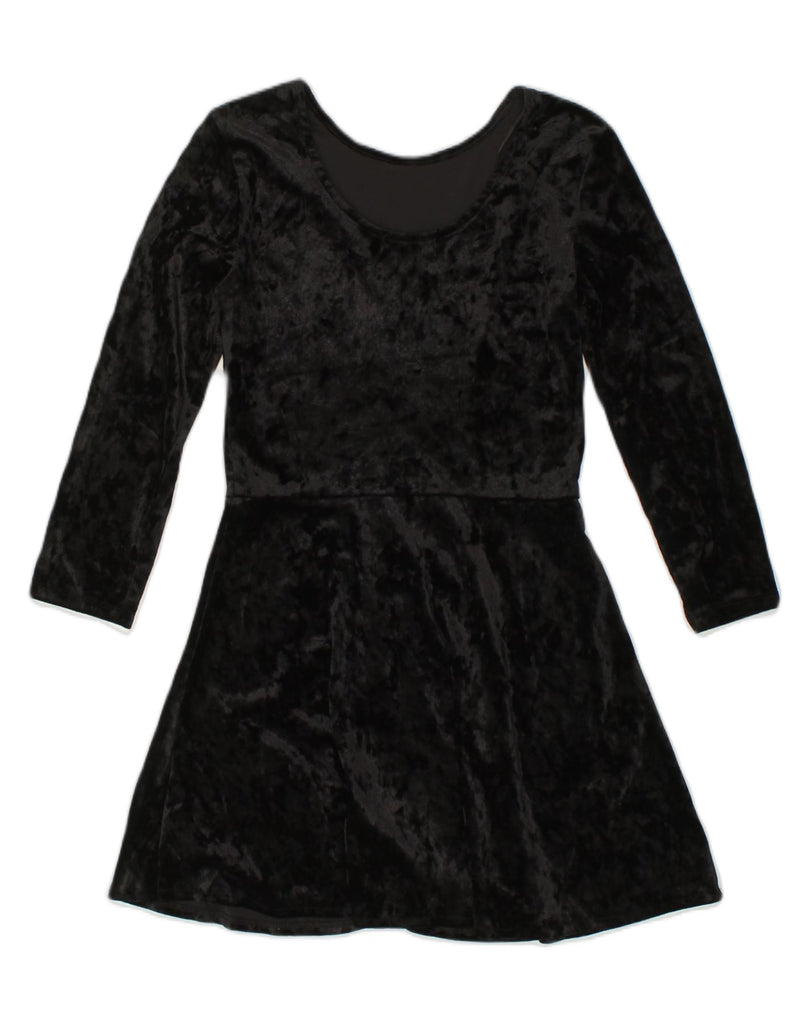 H&M Girls Velour Long Sleeve A-Line Dress 12-13 Years Black Polyester | Vintage H&M | Thrift | Second-Hand H&M | Used Clothing | Messina Hembry 